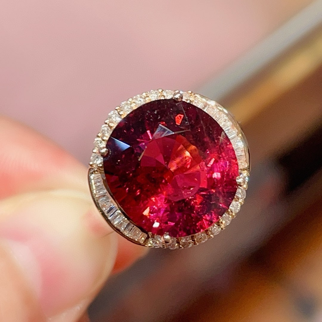 14k Gold 7.64 Ct Natural Tourmaline & Diamond Ring - 3