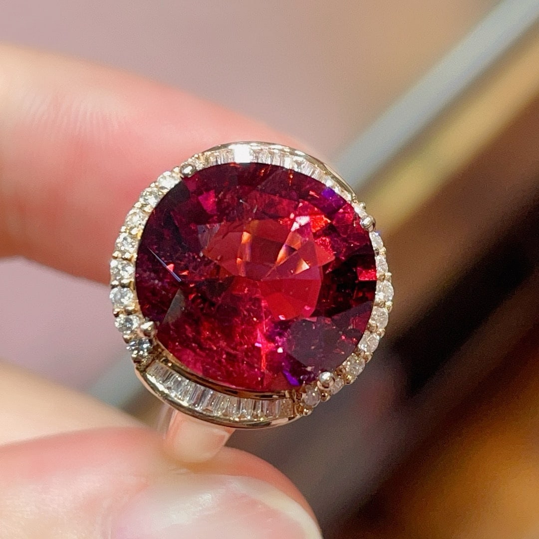 14k Gold 7.64 Ct Natural Tourmaline & Diamond Ring - 4