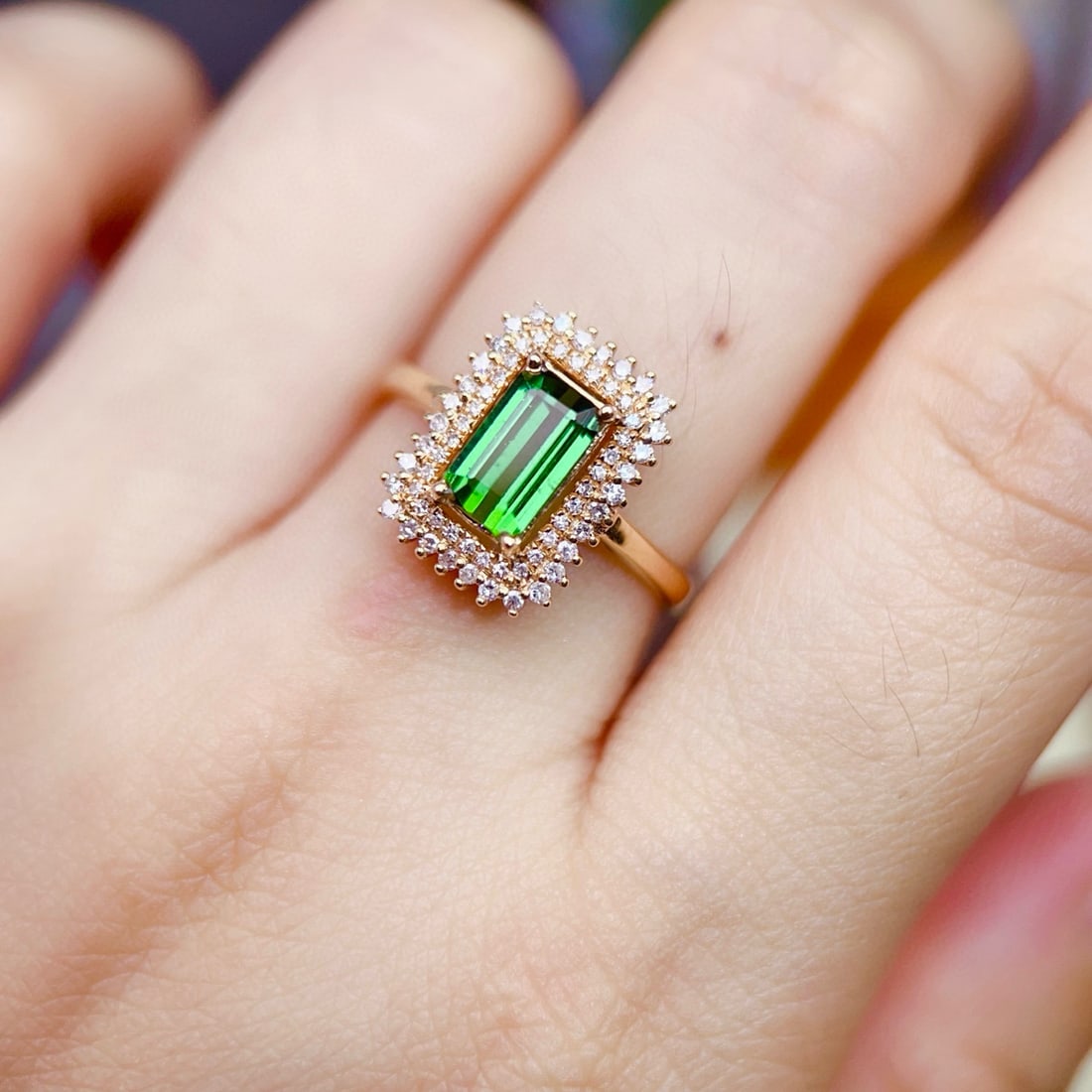 14k Gold 1.3 Ct Natural Tourmaline & Diamond Ring - 4