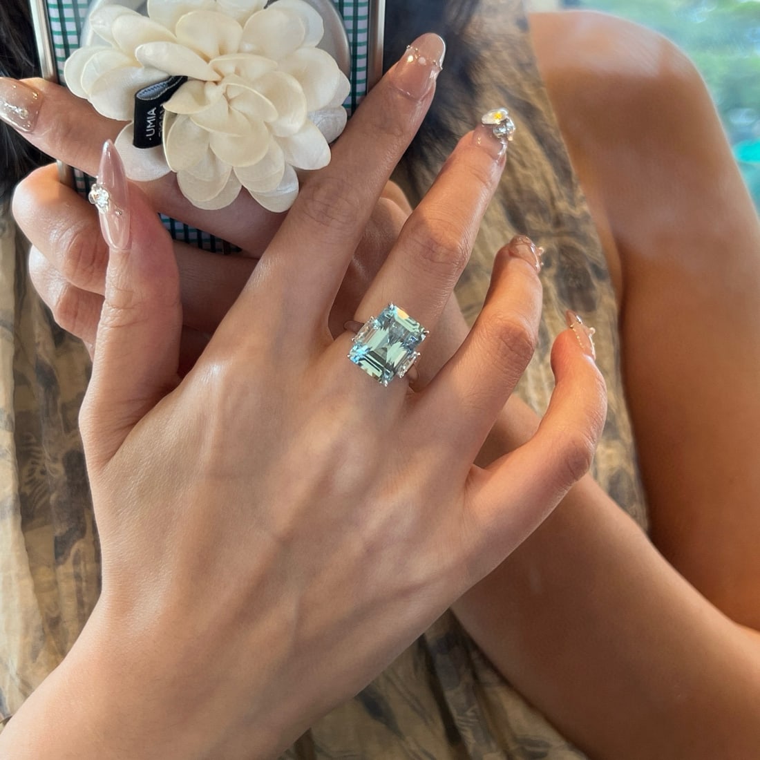 14k Gold 7.64 Ctw Natural Aquamarine & Topaz Ring - 4