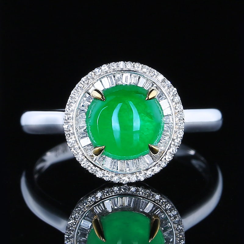 14k Gold 1.99 Ct Vivid Green Natural Emerald & Diamond Ring: Ref:231020268 // gold content:14k gold // ring size:7. 25us // // main gemstone:emerald // shape:round // carat weight:1. 99ct // color:vivid green // treatment:natural // cut grade:g // // adjacent