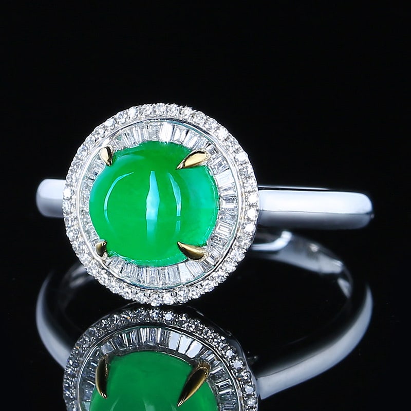 14k Gold 1.99 Ct Vivid Green Natural Emerald & Diamond Ring - 2