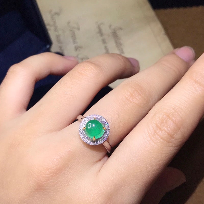 14k Gold 1.99 Ct Vivid Green Natural Emerald & Diamond Ring - 4