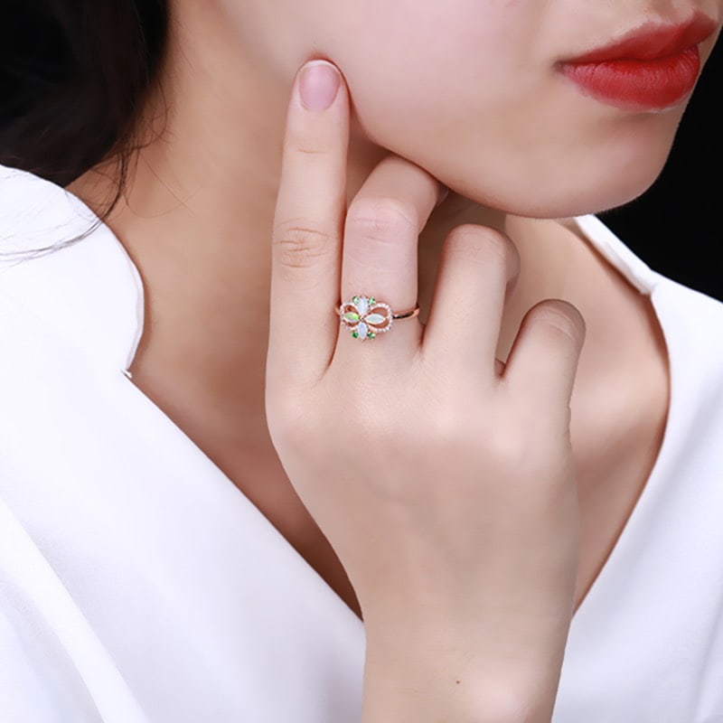 14k Gold 0.42 Ctw Natural Opal & Diamond Ring - 4