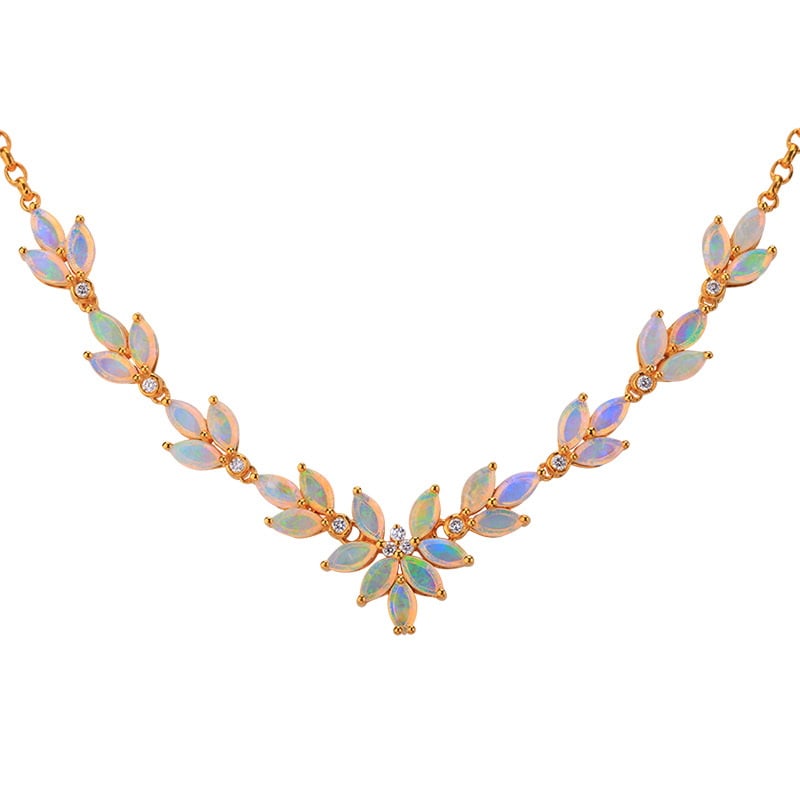 14k Gold 2.6 Ct Natural Opal & Diamond Necklace - 2
