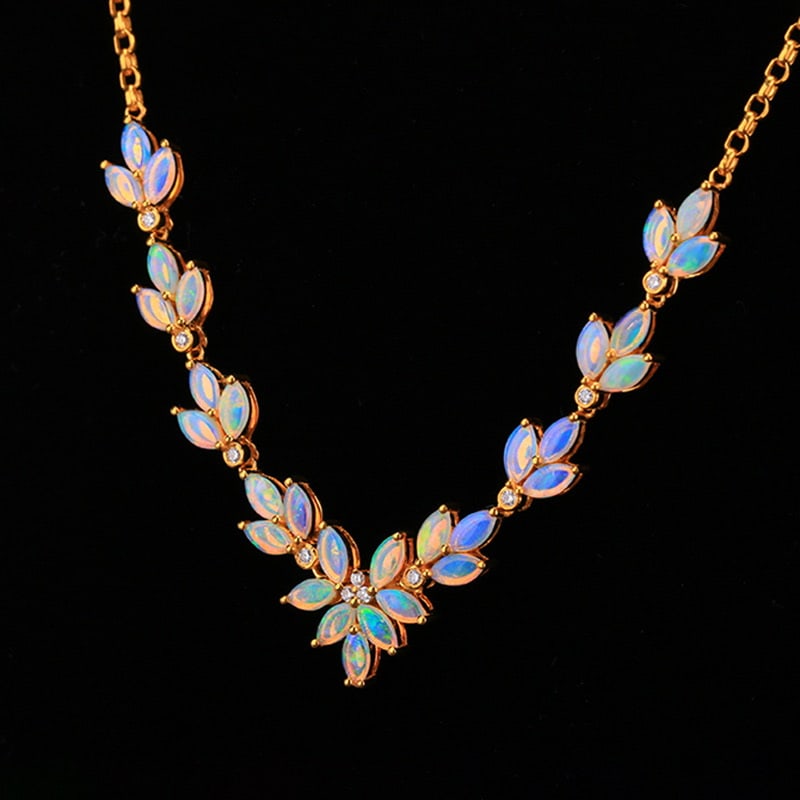 14k Gold 2.6 Ct Natural Opal & Diamond Necklace - 3