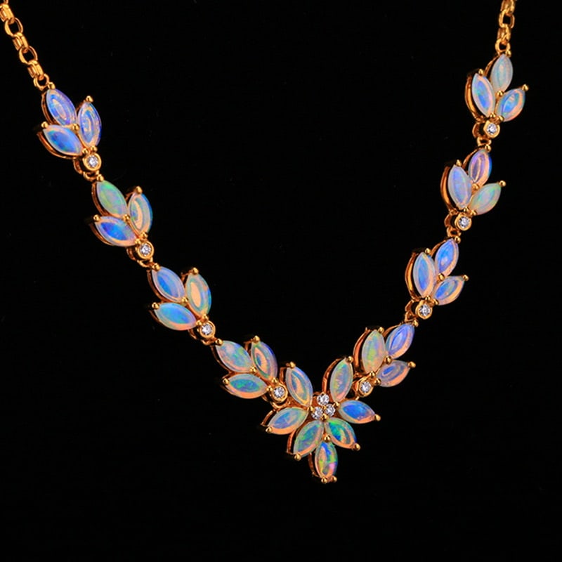 14k Gold 2.6 Ct Natural Opal & Diamond Necklace - 4