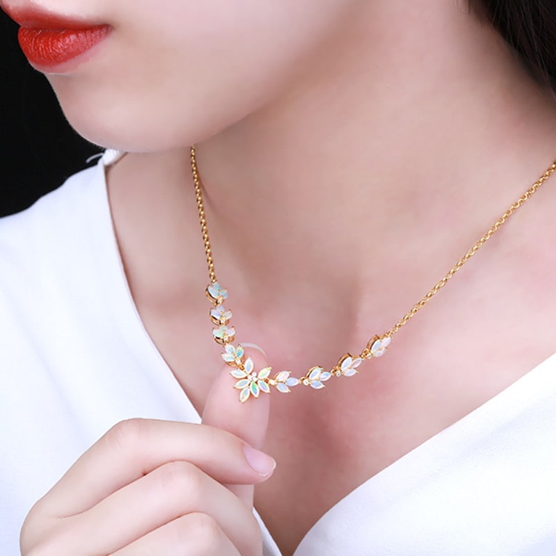 14k Gold 2.6 Ct Natural Opal & Diamond Necklace - 5