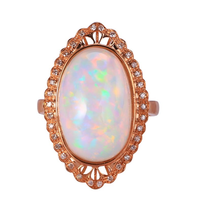 14k Gold 11.19 Ctw Natural Opal & Diamond Ring - 2