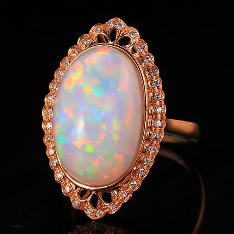 14k Gold 11.19 Ctw Natural Opal & Diamond Ring - 3