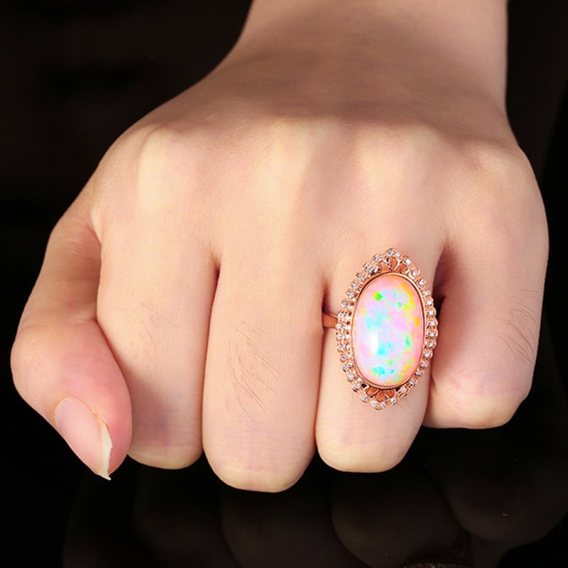 14k Gold 11.19 Ctw Natural Opal & Diamond Ring - 5