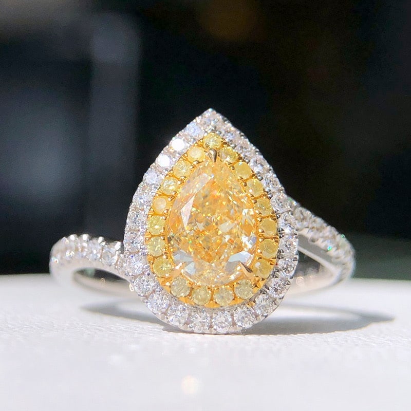 14k Gold 1.00 Ct Natural Yellow Diamond & Diamond Ring (1 of 4)