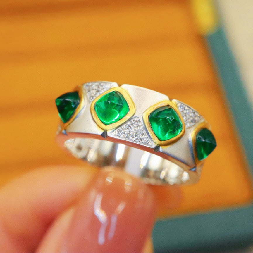 14k Gold 1.52 Ctw Vivid Green Natural Emerald & Diamond Ring - 3