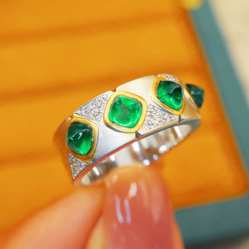 14k Gold 1.52 Ctw Vivid Green Natural Emerald & Diamond Ring - 4
