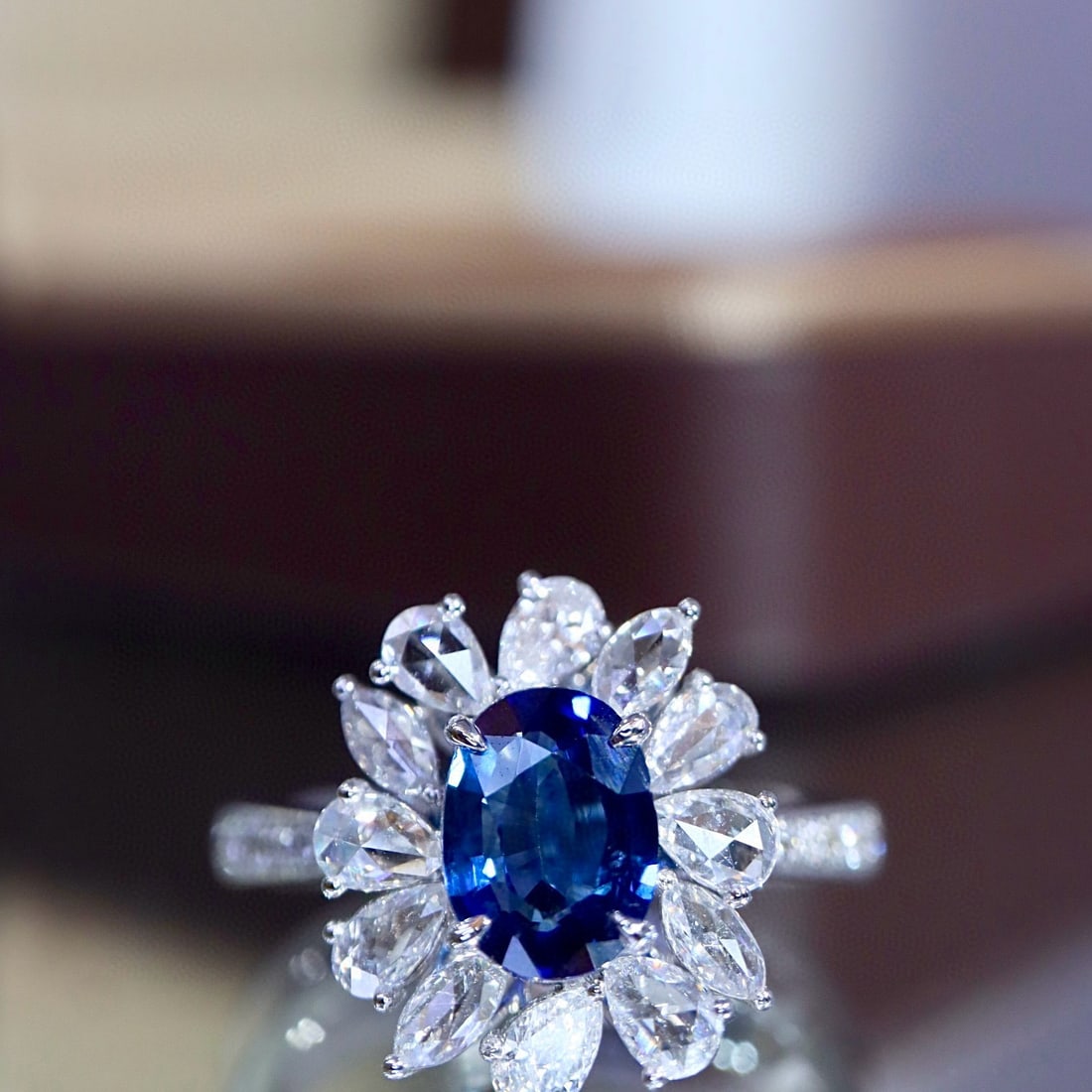 14k Gold 1.90 Ctw Natural Sapphire & Diamond Ring: Ref:231020298 // gold content:14k gold // ring size:7. 25us // // main gemstone:sapphire // shape:oval // carat weight:1. 10ct // color:blue // treatment:natural // // adjacent gemstone 2 : diamond