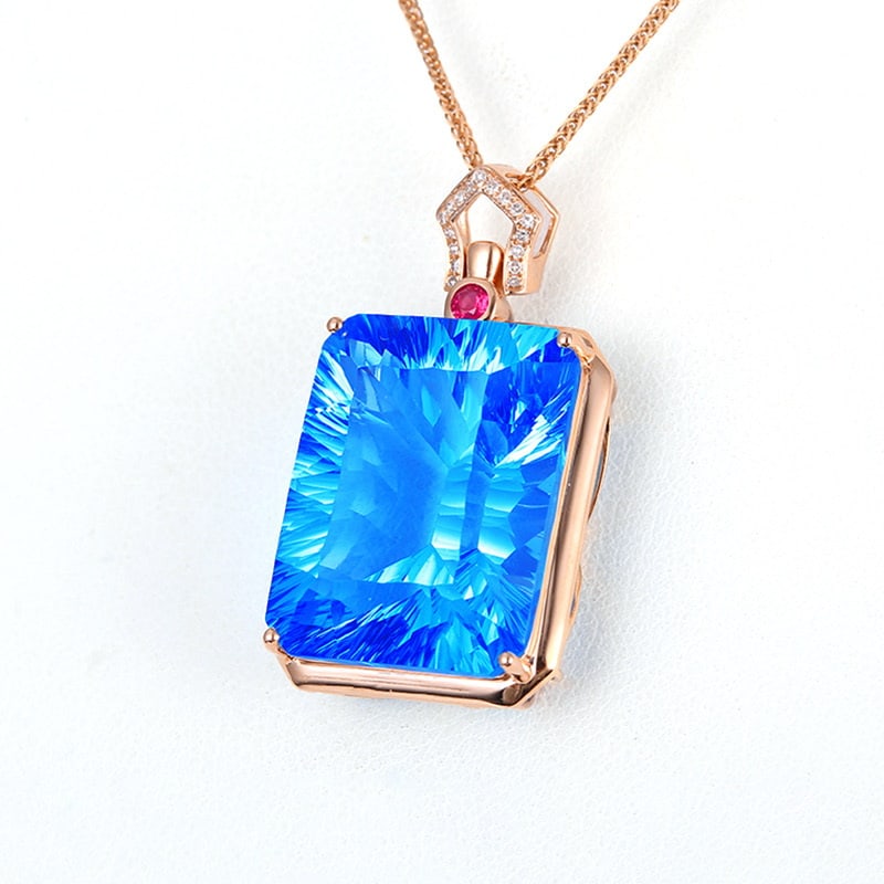 14k Gold 28.19 Ct Natural Topaz & Diamond & Ruby Pendant( Without Chain ) - 2