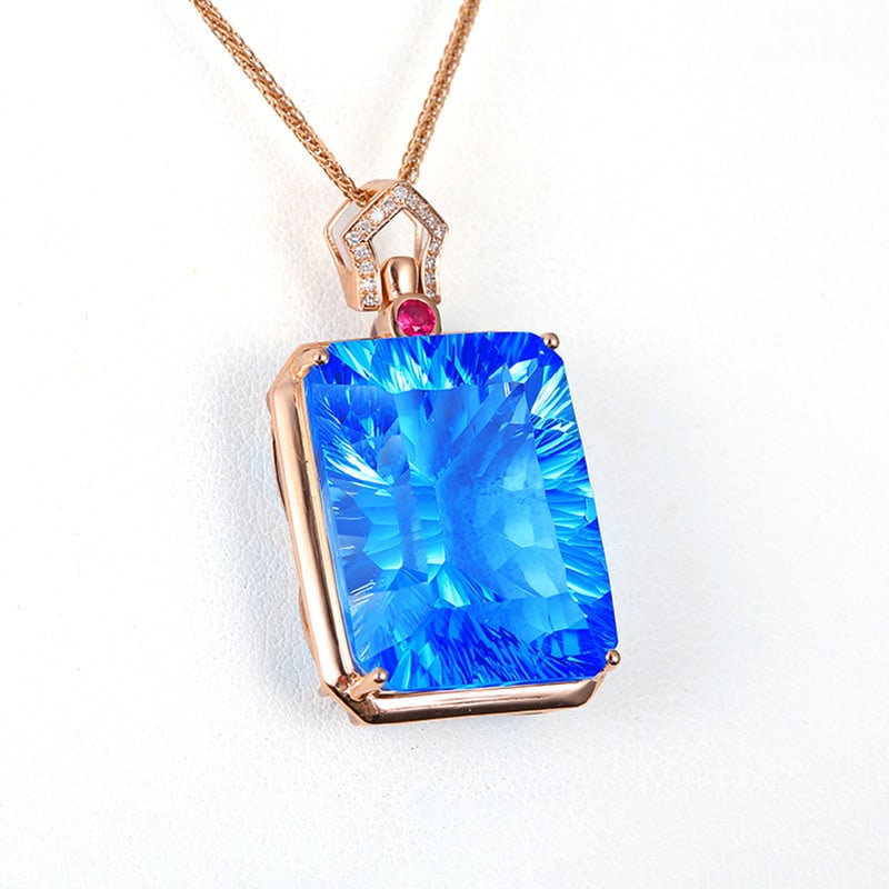 14k Gold 28.19 Ct Natural Topaz & Diamond & Ruby Pendant( Without Chain ) - 3