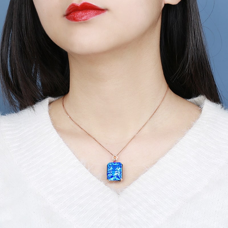 14k Gold 28.19 Ct Natural Topaz & Diamond & Ruby Pendant( Without Chain ) - 4