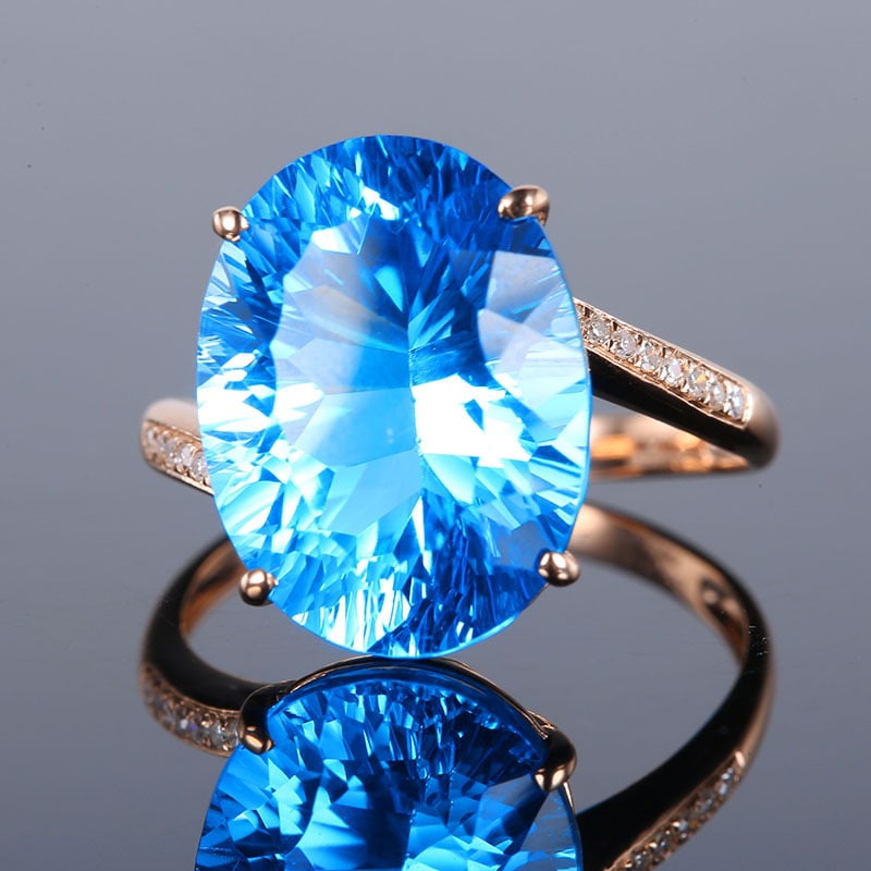 14k Gold 10.39 Ct Natural Topaz & Diamond Ring - 2