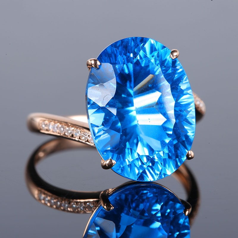 14k Gold 10.39 Ct Natural Topaz & Diamond Ring - 3