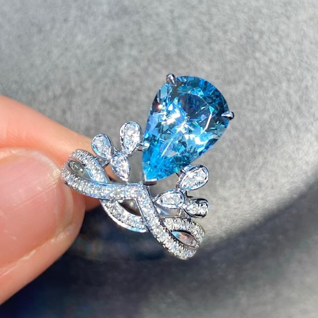 14k Gold 2.90 Ctw Natural Aquamarine & Diamond Ring - 3