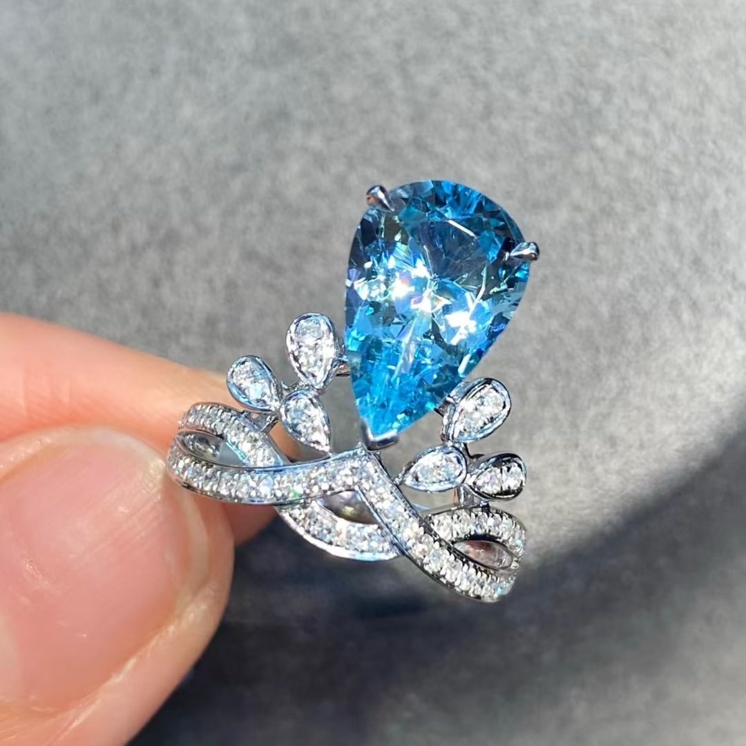 14k Gold 2.90 Ctw Natural Aquamarine & Diamond Ring - 4
