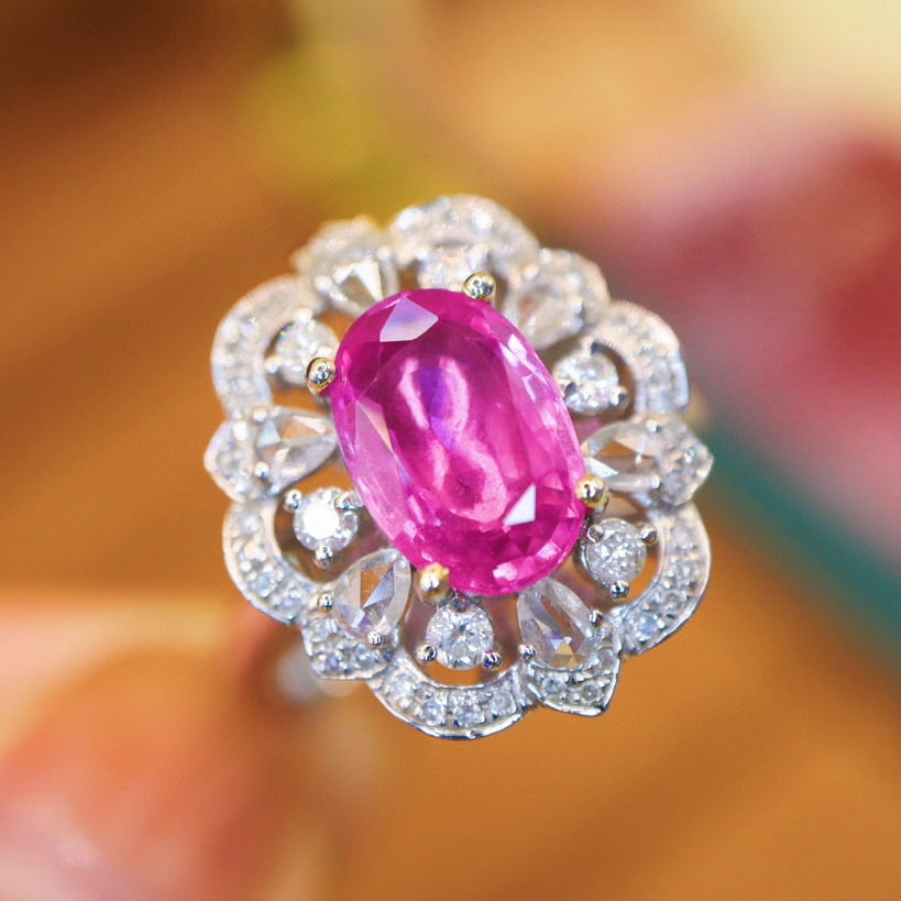 14k Gold 2.71 Ctw Natural Sapphire & Diamond Ring/pendant( Without Chain ): Ref:231020334 // gold content:14k gold // ring size:7. 25us // // main gemstone:sapphire // shape:oval // carat weight:2. 15ct // color:pink // treatment:natural // // adjacent gemstone 2 : diamond
