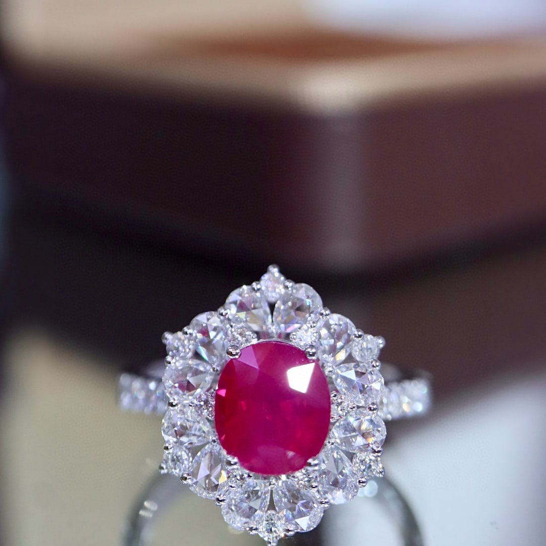 14k Gold 2.47 Ctw Natural Ruby & Diamond Ring: Ref:231020342 // gold content:14k gold // ring size:7. 25us // // main gemstone:ruby // shape:oval // carat weight:1. 50ct // color:red // treatment:natural // // adjacent gemstone 2 : diamond // shap