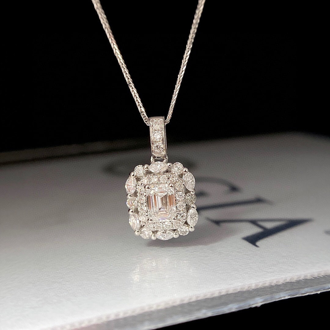 Gia Certified 14k Gold 0.3 Ct Natural F Si2 Emerald Diamond Necklace - 3
