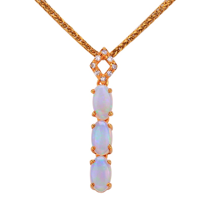 14k Gold 0.5 Ct Natural Opal & Diamond Pendant( Without Chain ) - 2