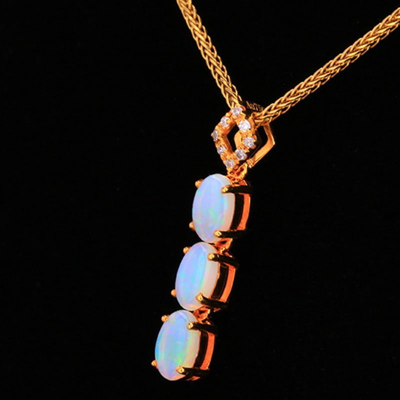 14k Gold 0.5 Ct Natural Opal & Diamond Pendant( Without Chain ) - 3