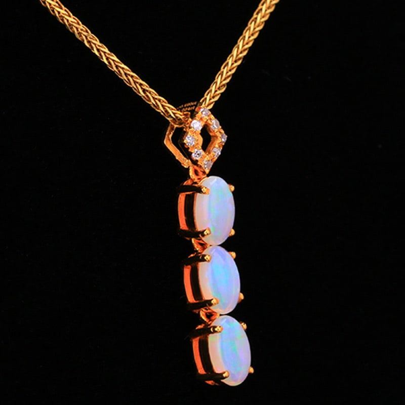14k Gold 0.5 Ct Natural Opal & Diamond Pendant( Without Chain ) - 4