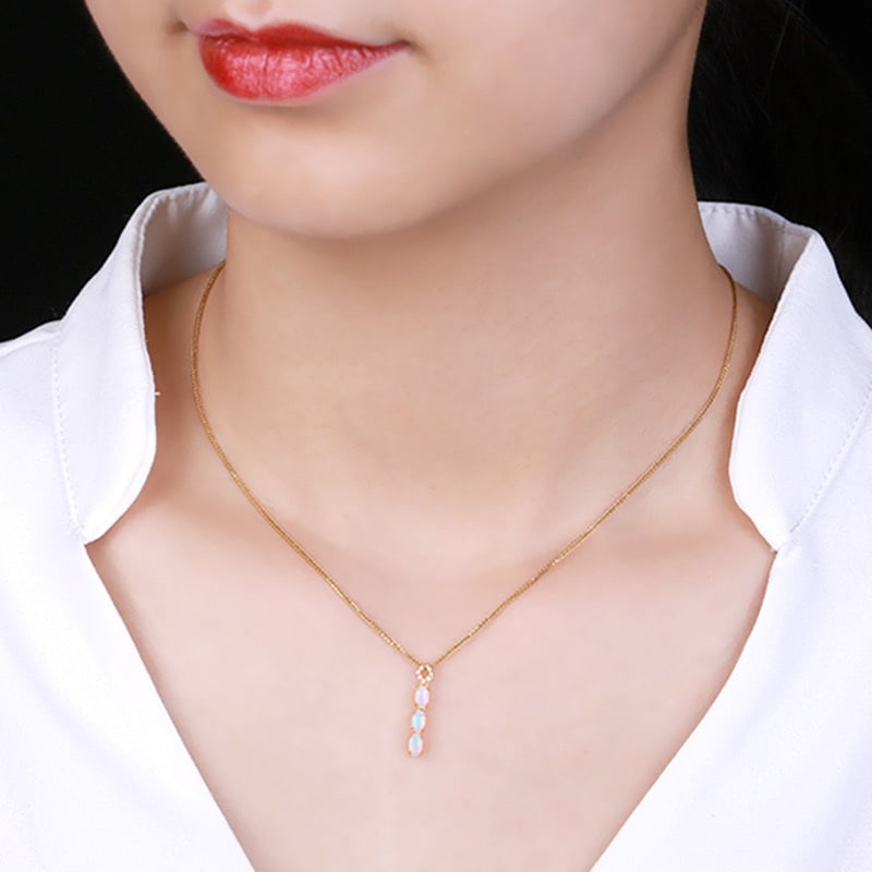 14k Gold 0.5 Ct Natural Opal & Diamond Pendant( Without Chain ) - 5