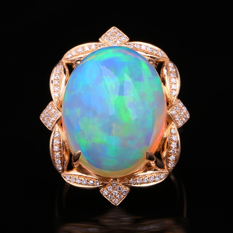 14k Gold 14.45 Ctw Natural Opal & Diamond Ring (1 of 5)