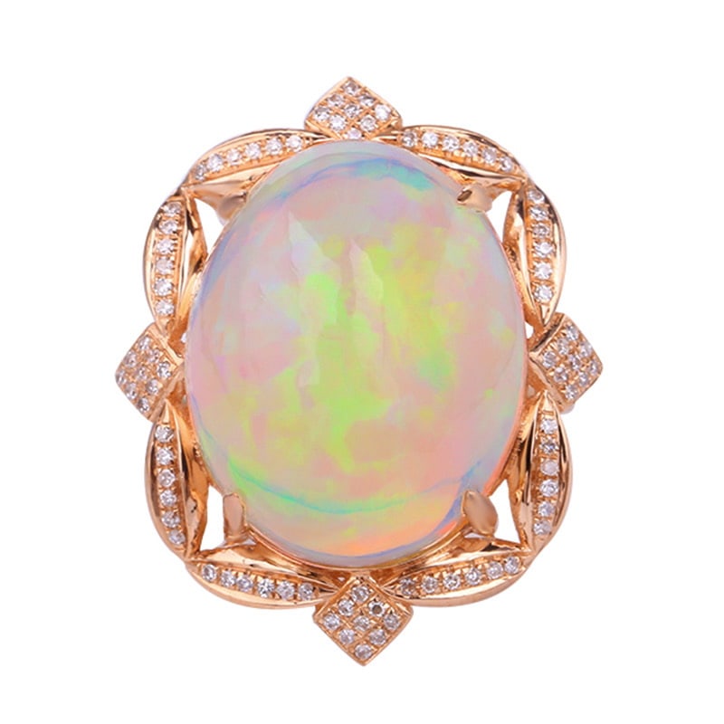 14k Gold 14.45 Ctw Natural Opal & Diamond Ring - 2