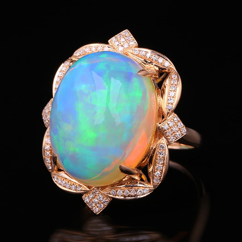 14k Gold 14.45 Ctw Natural Opal & Diamond Ring - 3