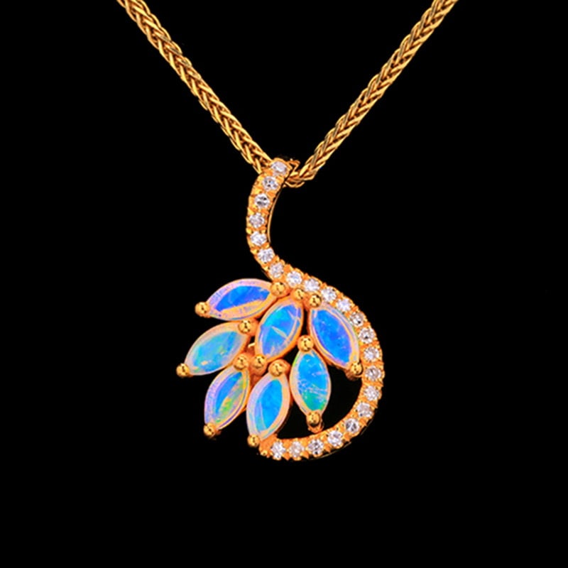 14k Gold 0.3 Ct Natural Opal & Diamond Pendant( Without Chain ): Ref:231020360 // gold content:14k gold // main gemstone:opal // shape:marquise // carat weight:0. 3ct // color:white // treatment:natural // // adjacent gemstone 2 : diamond // shape:round // clarity