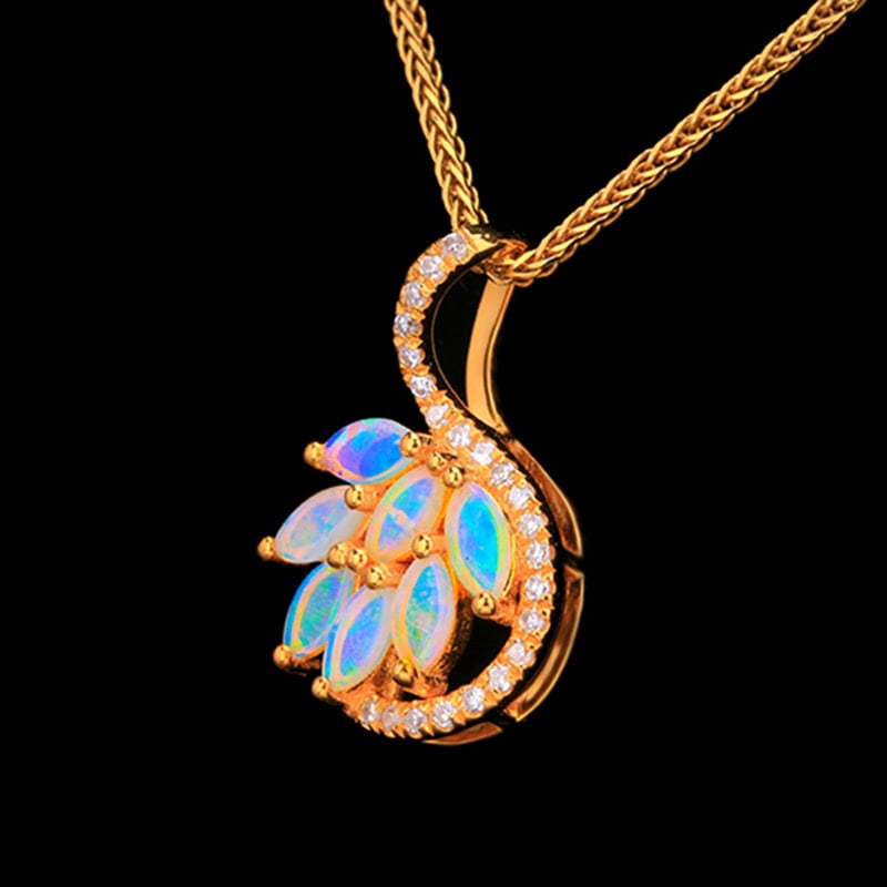 14k Gold 0.3 Ct Natural Opal & Diamond Pendant( Without Chain ) - 3