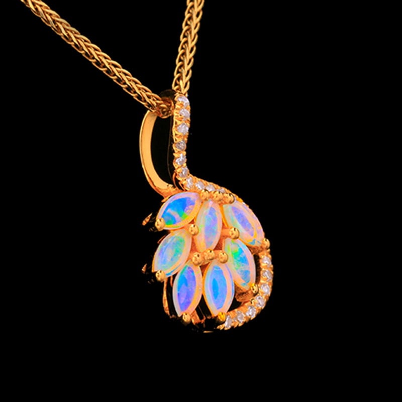 14k Gold 0.3 Ct Natural Opal & Diamond Pendant( Without Chain ) - 4