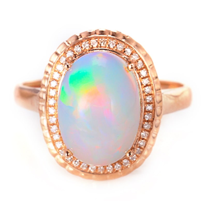 14k Gold 3.16 Ctw Natural Opal & Diamond Ring - 2