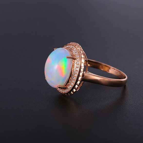 14k Gold 3.16 Ctw Natural Opal & Diamond Ring - 3