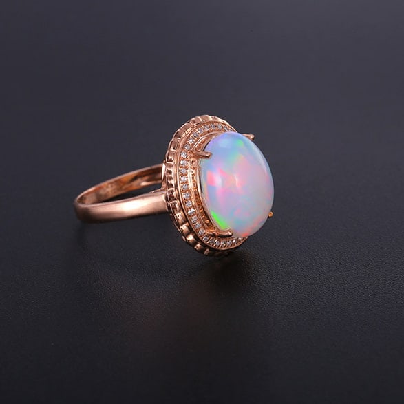 14k Gold 3.16 Ctw Natural Opal & Diamond Ring - 4