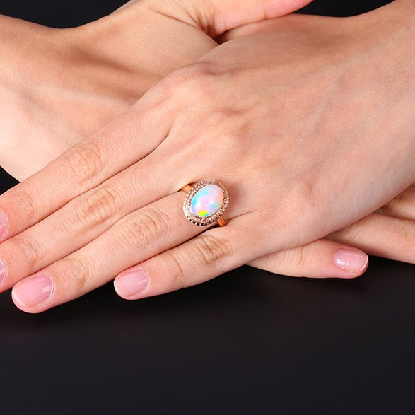 14k Gold 3.16 Ctw Natural Opal & Diamond Ring - 5