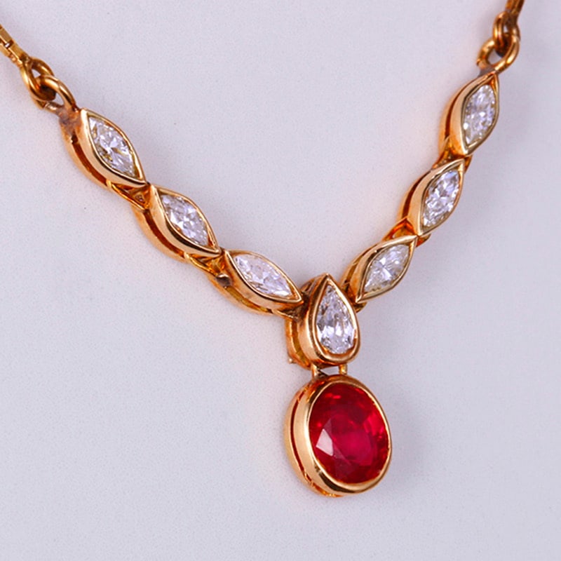 14k Gold 1.02 Ctw Natural Ruby & Diamond Necklace - 2
