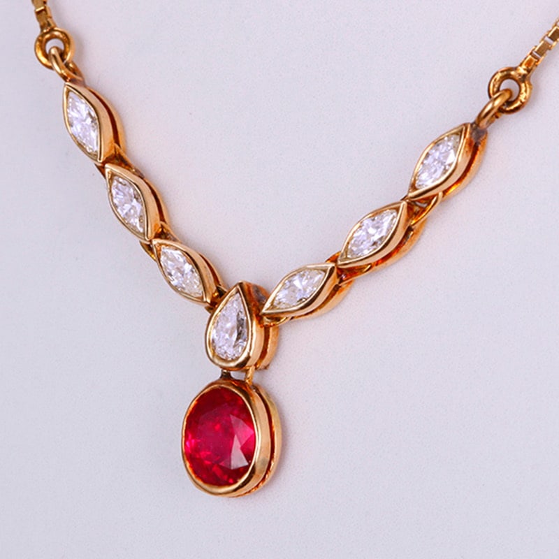 14k Gold 1.02 Ctw Natural Ruby & Diamond Necklace - 3