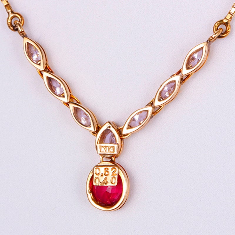 14k Gold 1.02 Ctw Natural Ruby & Diamond Necklace - 4