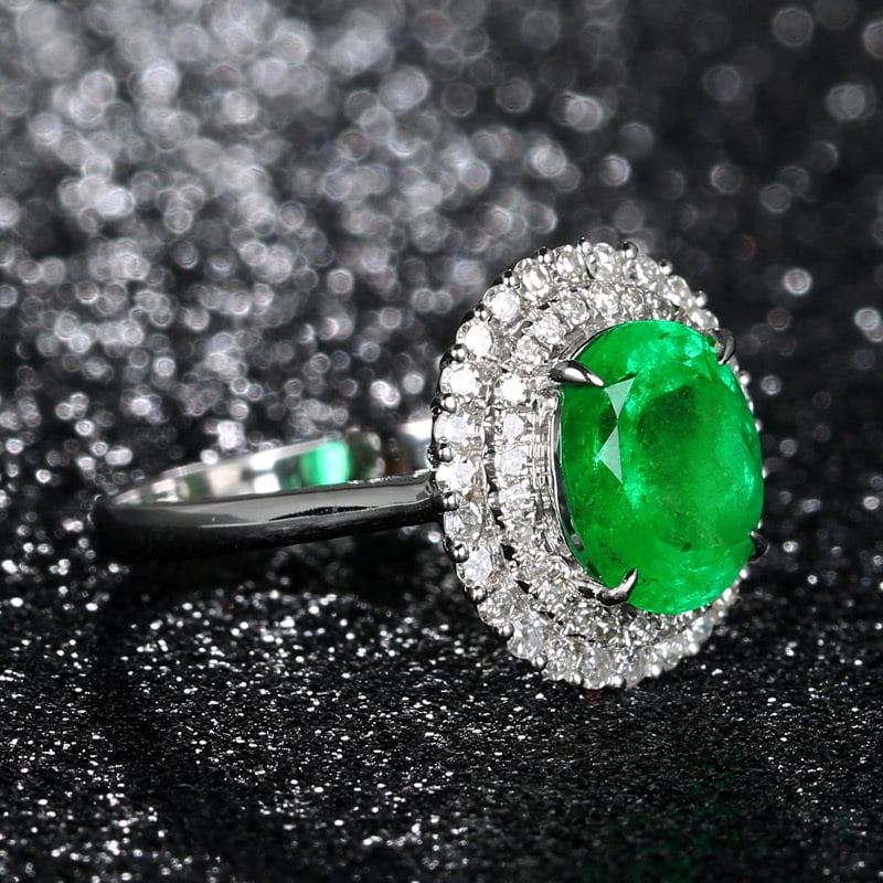 14k Gold 1.9 Ct Vivid Green Natural Emerald & Diamond Ring - 4