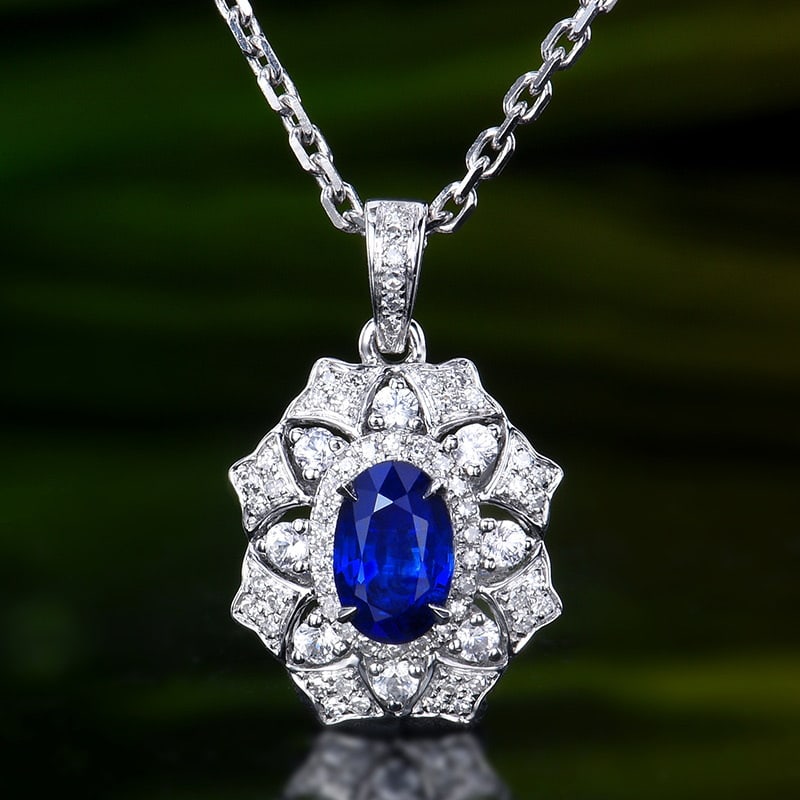 14k Gold 0.6 Ct Natural Sapphire & Diamond & Sapphire Pendant( Without Chain ) (1 of 4)