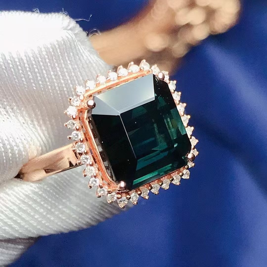 14k Gold 4.5 Ct Natural Tourmaline & Diamond Ring - 2
