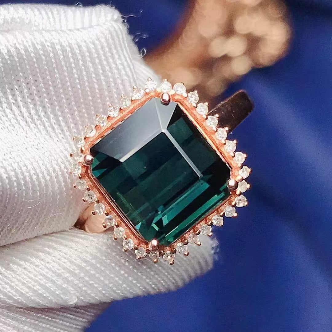 14k Gold 4.5 Ct Natural Tourmaline & Diamond Ring - 3